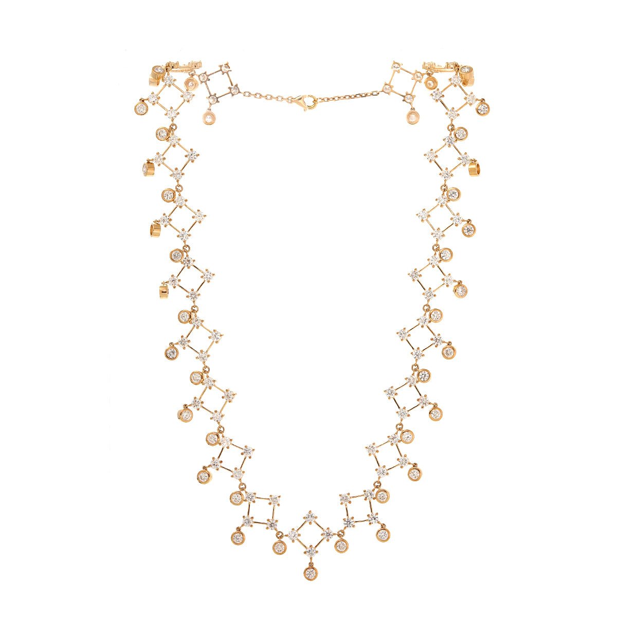 14K Yellow Gold Round Lab Diamond Lace Necklace - FIORESE JEWELRY