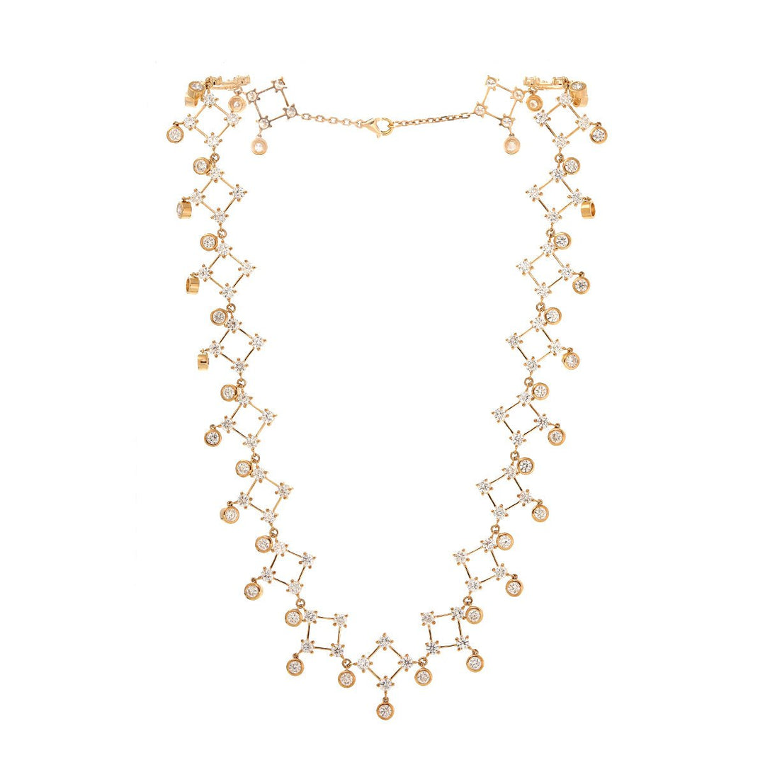 14K Yellow Gold Round Lab Diamond Lace Necklace - FIORESE JEWELRY