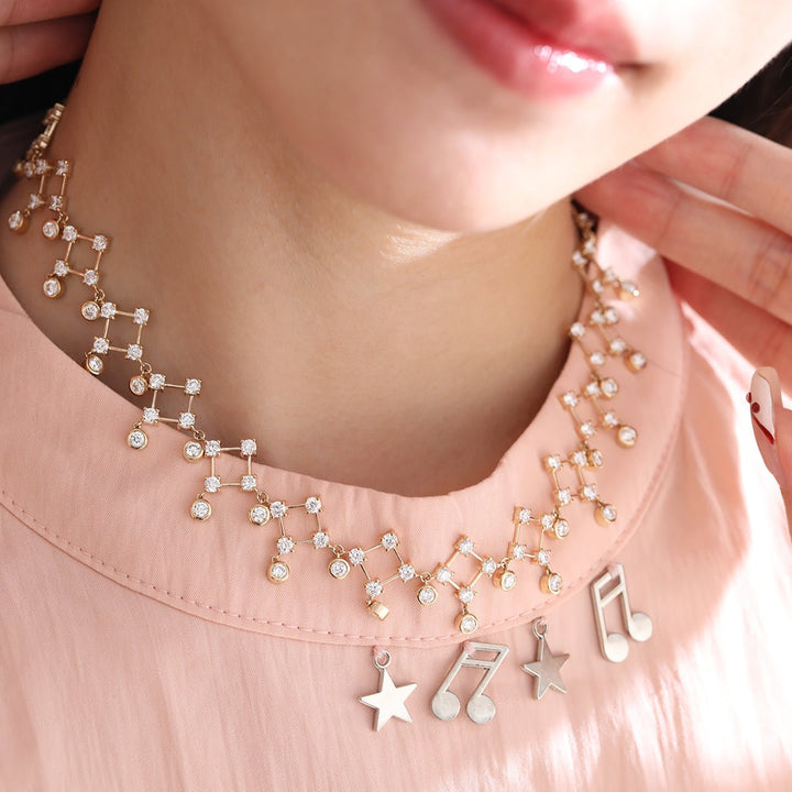 14K Yellow Gold Round Lab Diamond Lace Necklace - FIORESE JEWELRY