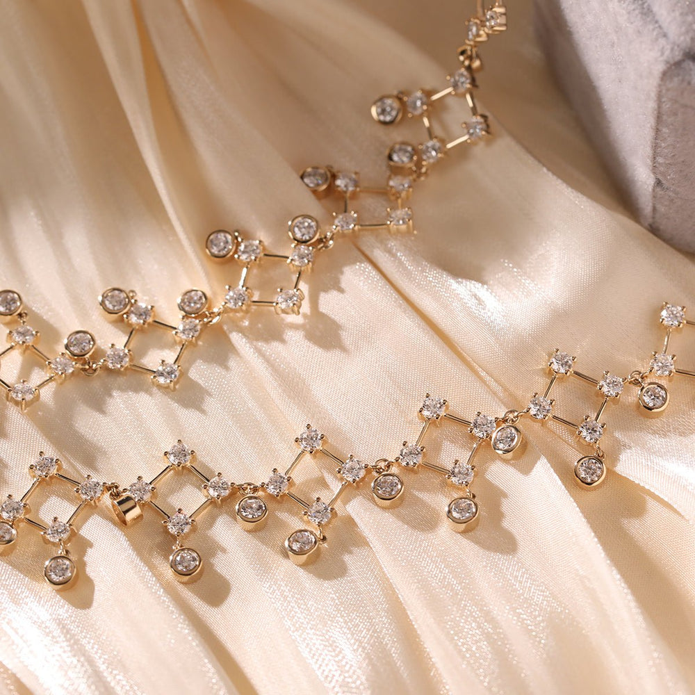 14K Yellow Gold Round Lab Diamond Lace Necklace - FIORESE JEWELRY