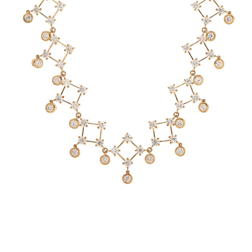 14K Yellow Gold Round Lab Diamond Lace Necklace - FIORESE JEWELRY