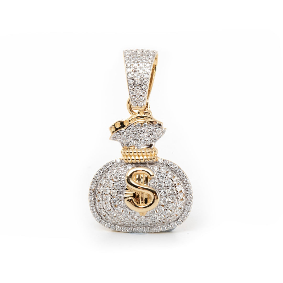 14K Yellow Gold Round Lab Diamond Money Bag Pendant Necklace with White Gold - plated Prongs - FIORESE JEWELRY
