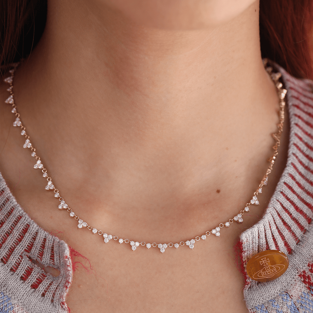 14K Yellow Gold Round Lab Diamond Triangle Choker Necklace - FIORESE JEWELRY