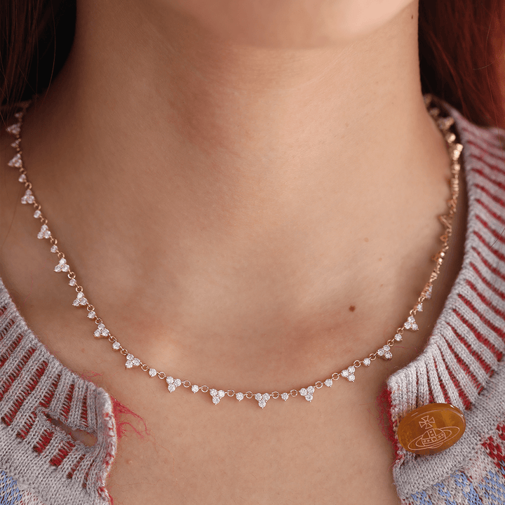 14K Yellow Gold Round Lab Diamond Triangle Choker Necklace - FIORESE JEWELRY