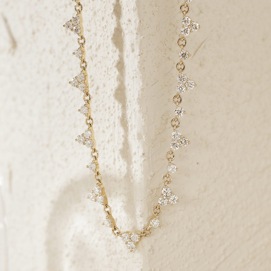 14K Yellow Gold Round Lab Diamond Triangle Choker Necklace - FIORESE JEWELRY