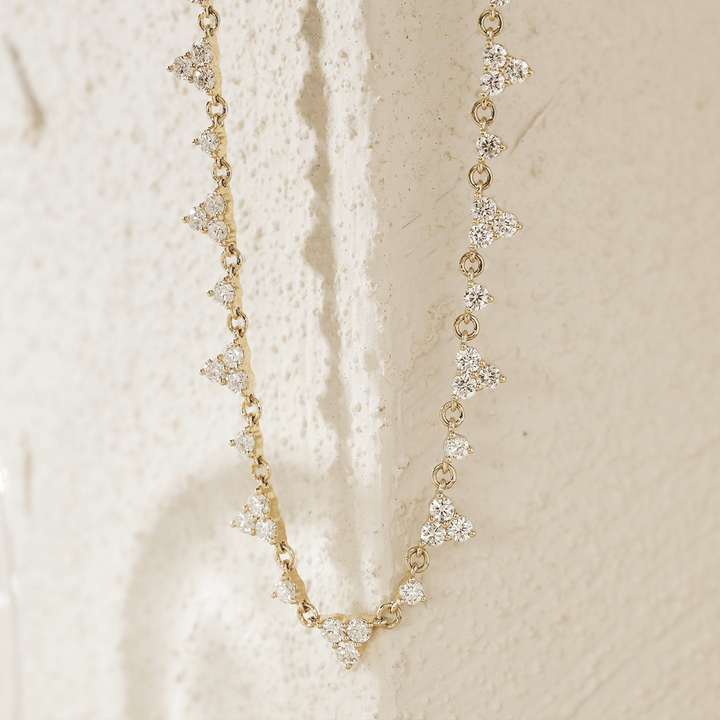 14K Yellow Gold Round Lab Diamond Triangle Choker Necklace - FIORESE JEWELRY
