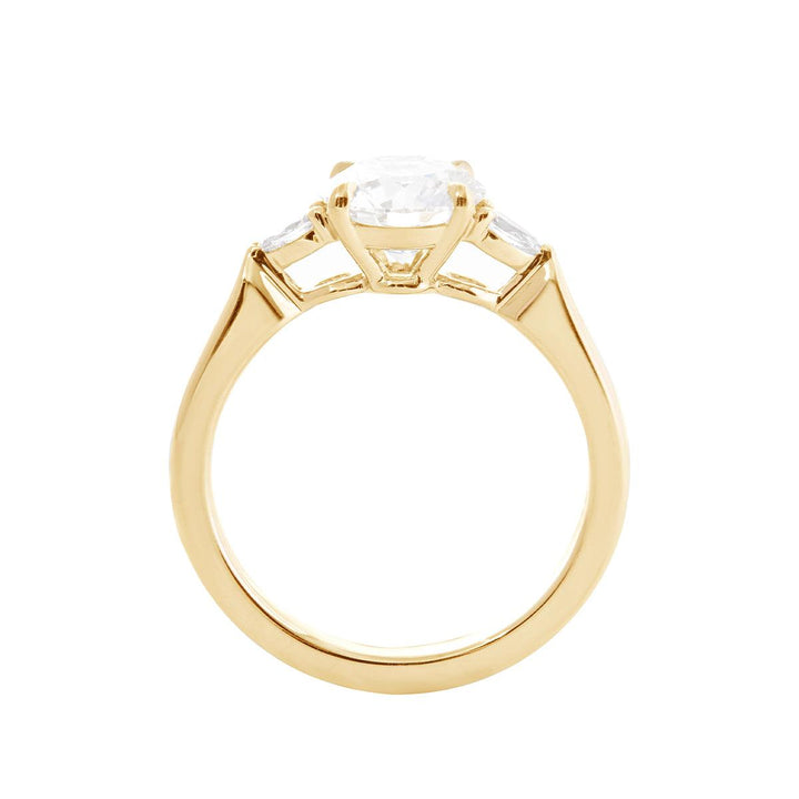14K Yellow Gold Three Stone Oval Engagement Ring – 1.5ct Lab Diamond Design - FIORESE JEWELRY