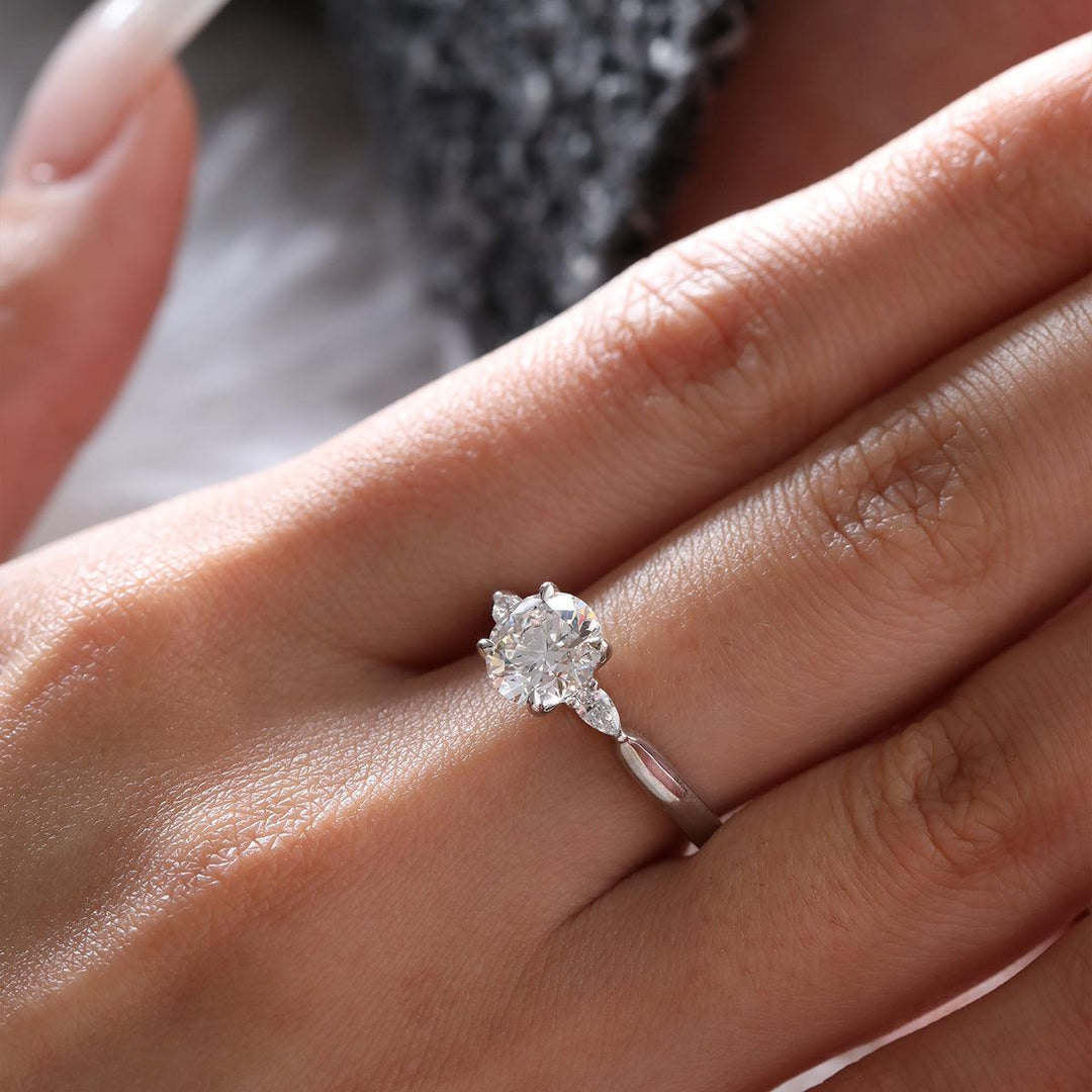 14K Yellow Gold Three Stone Oval Engagement Ring – 1.5ct Lab Diamond Design - FIORESE JEWELRY