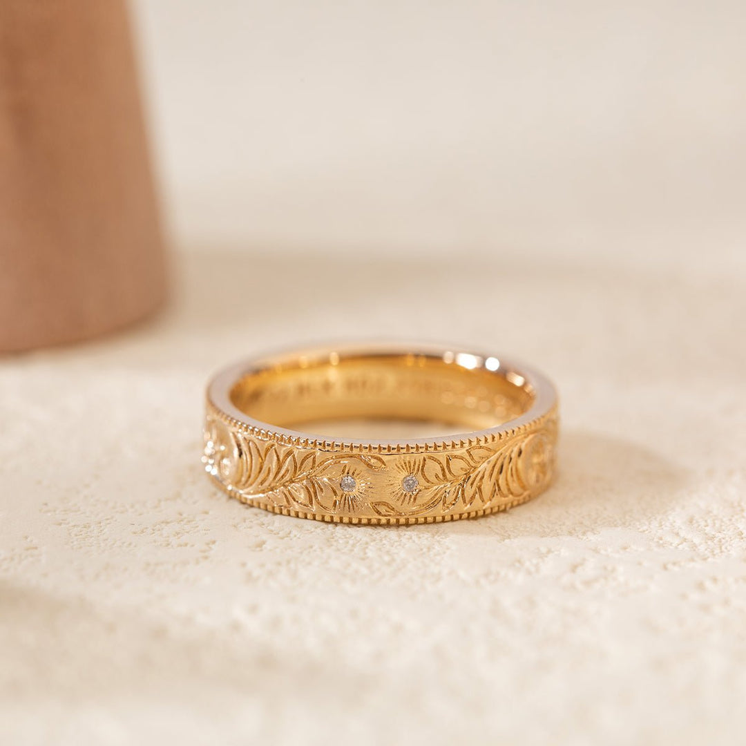 14K Yellow Gold Wedding Ring – Art Nouveau Nature - Inspired Design - FIORESE JEWELRY