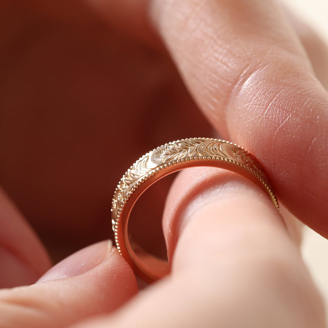 14K Yellow Gold Wedding Ring – Art Nouveau Nature - Inspired Design - FIORESE JEWELRY