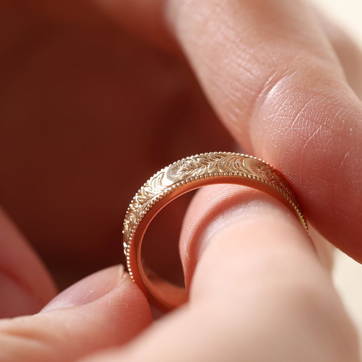 14K Yellow Gold Wedding Ring – Art Nouveau Nature - Inspired Design - FIORESE JEWELRY