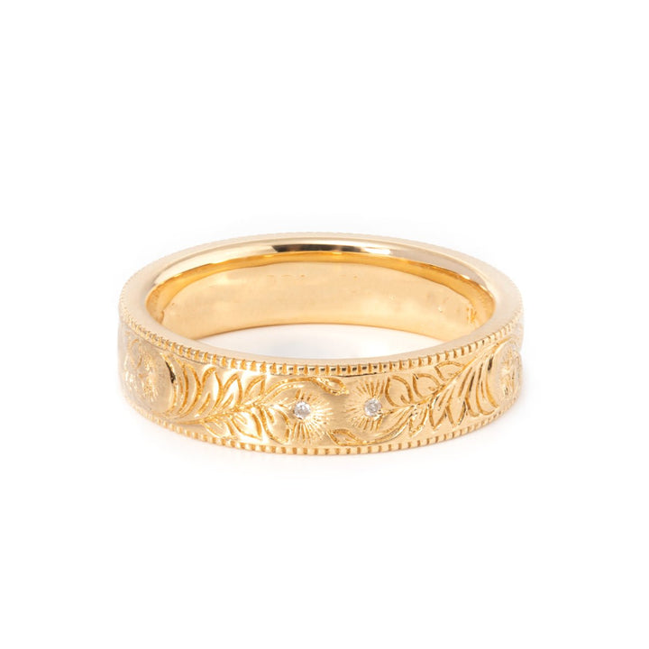 14K Yellow Gold Wedding Ring – Art Nouveau Nature - Inspired Design - FIORESE JEWELRY