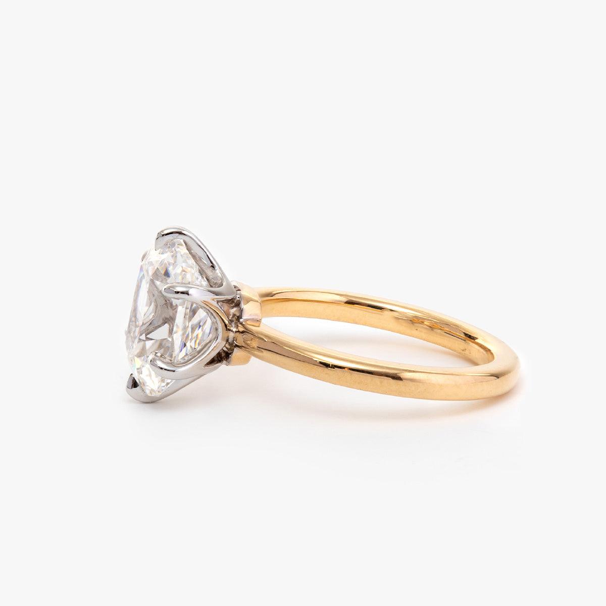 14k Yellow Gold & White Gold 3ct Elongated Old Mine Cut Lab Diamond Floral Basket Solitaire Ring