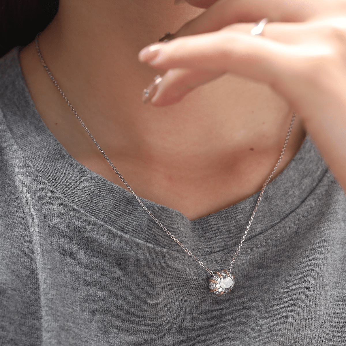 2.5 CT Oval-Cut Lab Diamond 8-Claw Pavé Bezel Pendant Necklace