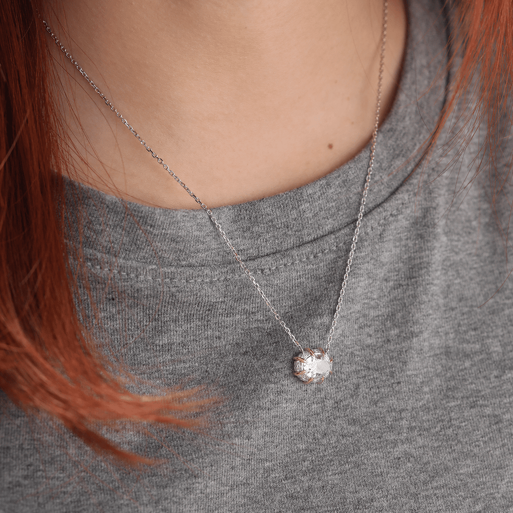 14K Yellow & White Gold 2.5ct Oval Cut Lab Diamond Halo Pendant Necklace - FIORESE JEWELRY