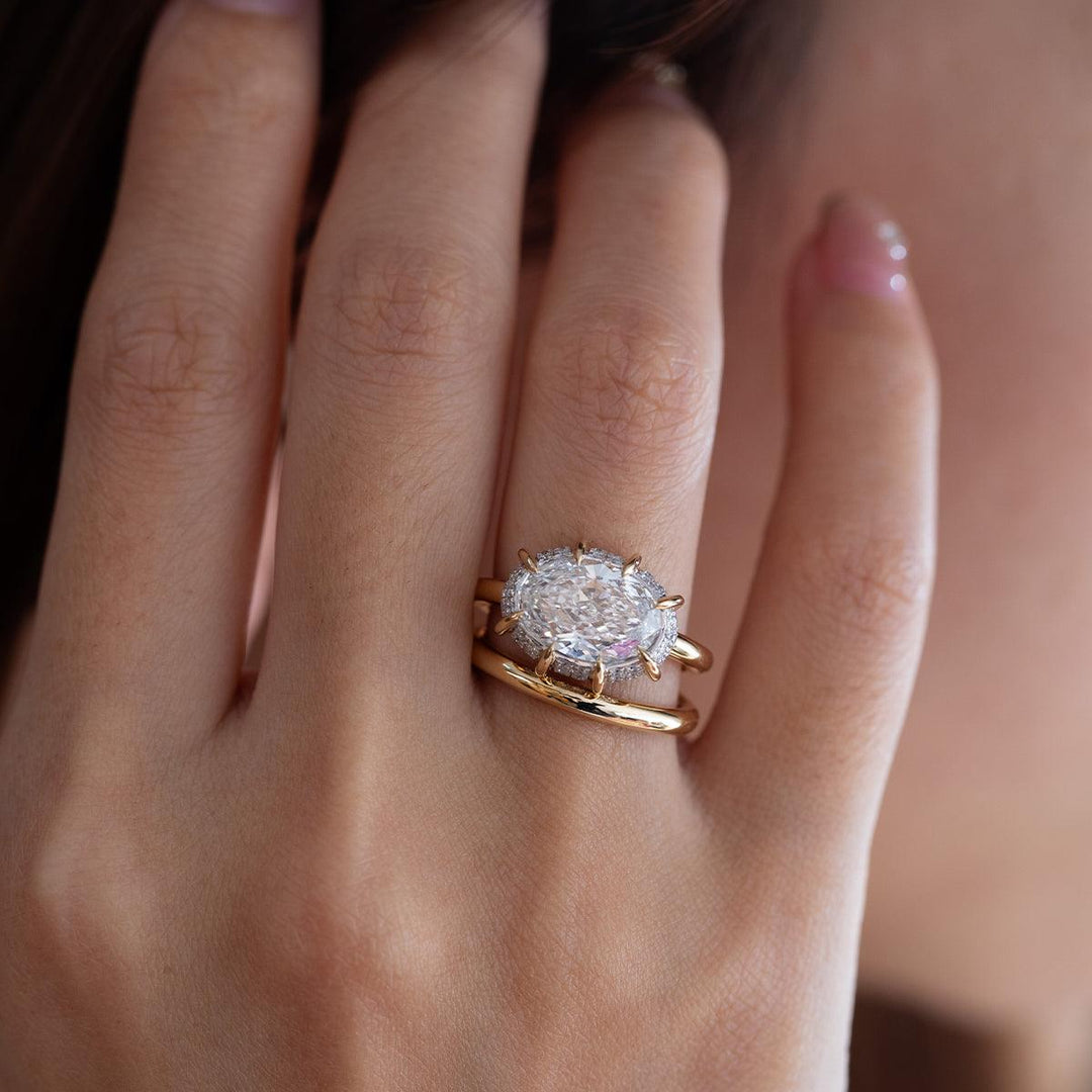14K Yellow &amp; White Gold 2.5ct Oval Cut Lab Diamond Halo Ring - FIORESE JEWELRY