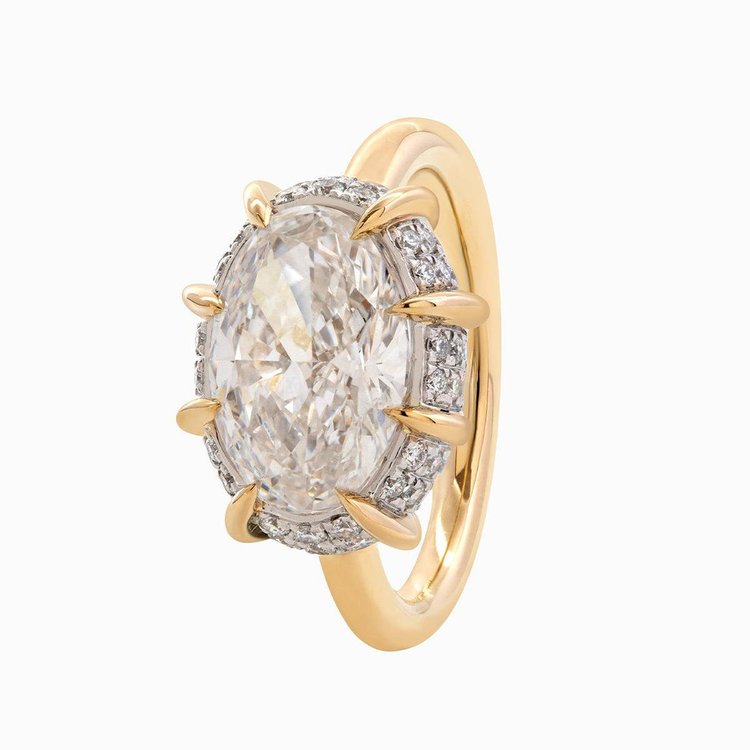 14K Yellow &amp; White Gold 2.5ct Oval Cut Lab Diamond Halo Ring - FIORESE JEWELRY