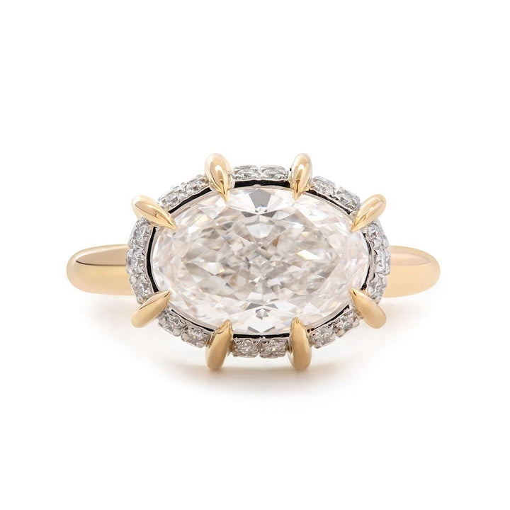 14K Yellow &amp; White Gold 2.5ct Oval Cut Lab Diamond Halo Ring - FIORESE JEWELRY