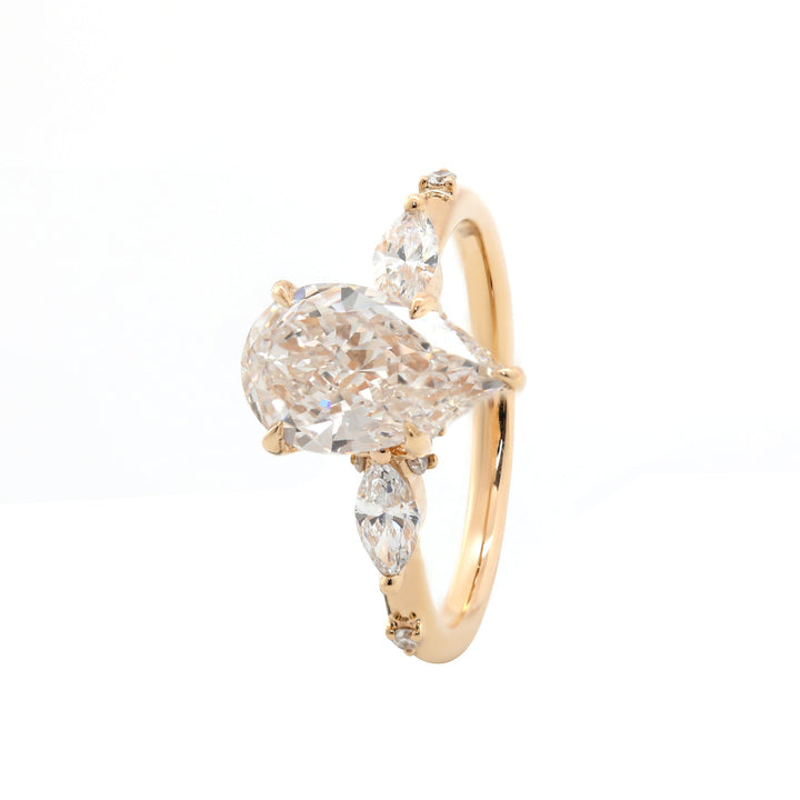 1.648CT Pear Lab Diamond Three Stone Ring with Marquise Side Stones - FIORESE JEWELRY