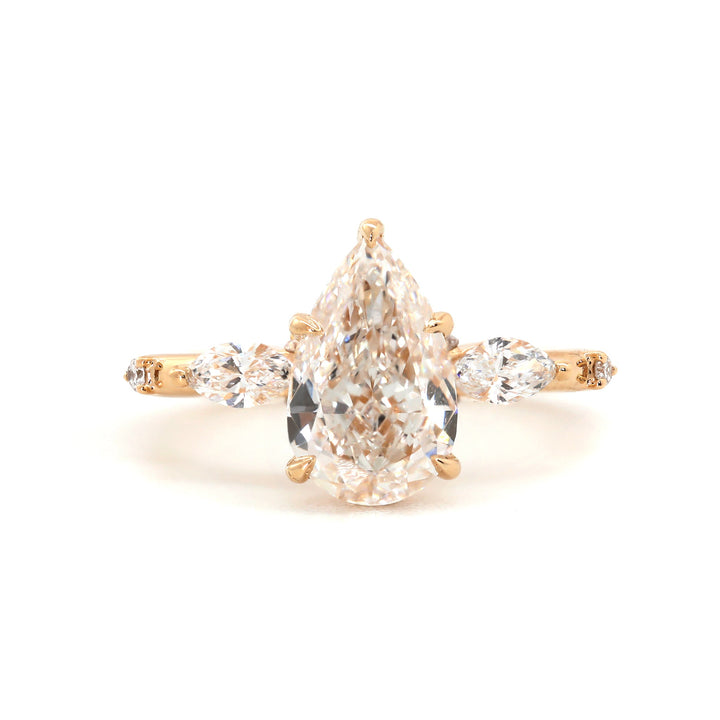 1.648CT Pear Lab Diamond Three Stone Ring with Marquise Side Stones - FIORESE JEWELRY