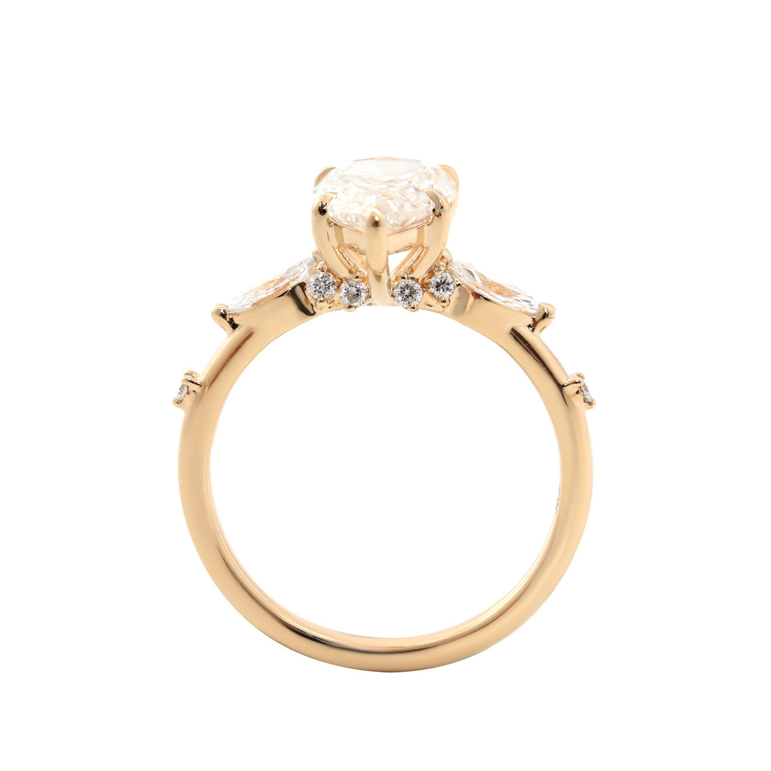 1.648CT Pear Lab Diamond Three Stone Ring with Marquise Side Stones - FIORESE JEWELRY