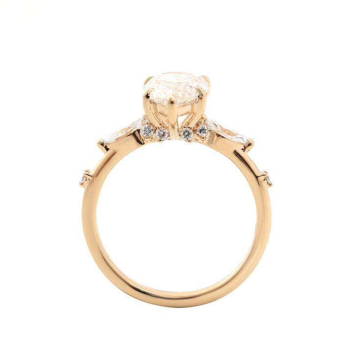 1.648CT Pear Lab Diamond Three Stone Ring with Marquise Side Stones - FIORESE JEWELRY