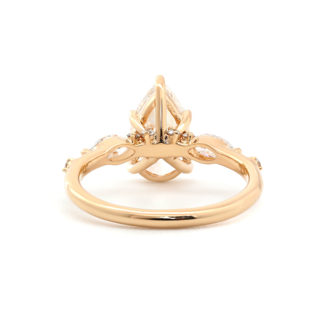 1.648CT Pear Lab Diamond Three Stone Ring with Marquise Side Stones - FIORESE JEWELRY