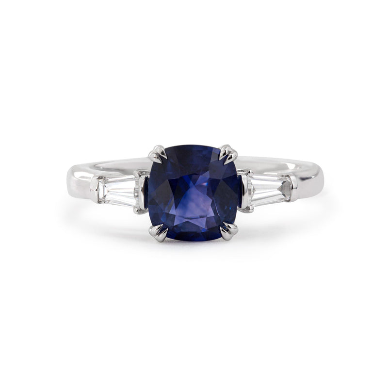 1.64CT Natural Cushion Blue Sapphire Classic Three Stone Ring - FIORESE JEWELRY