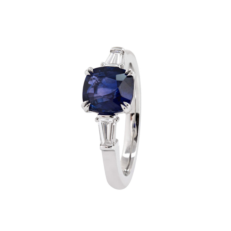 1.64CT Natural Cushion Blue Sapphire Classic Three Stone Ring - FIORESE JEWELRY