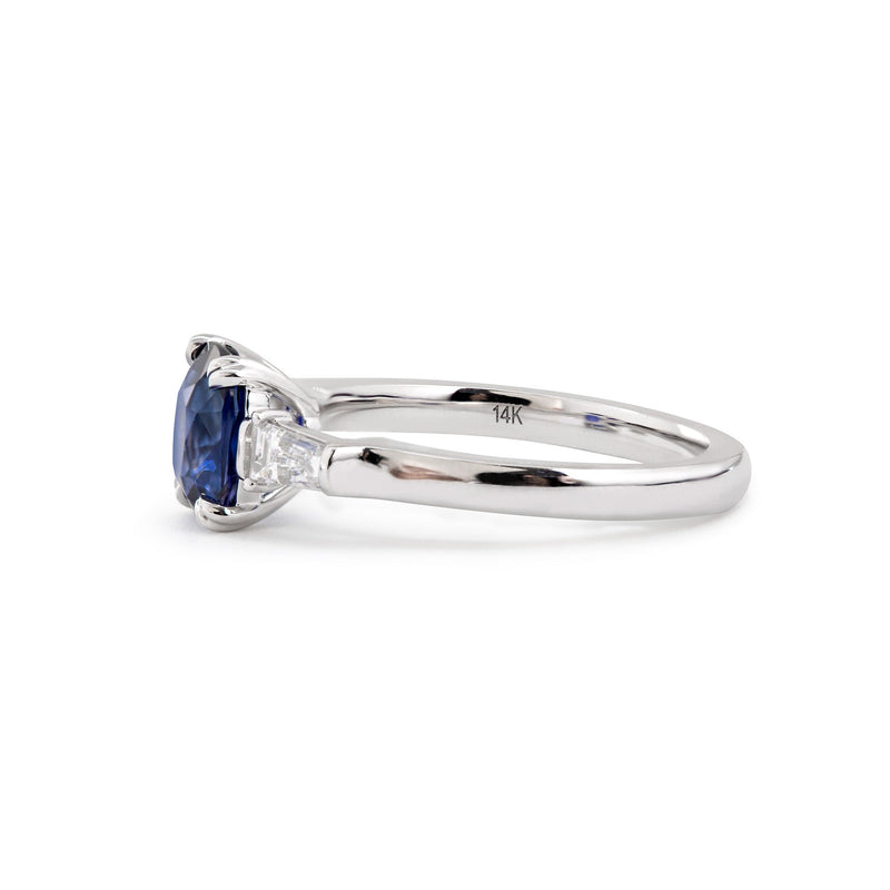 1.64CT Natural Cushion Blue Sapphire Classic Three Stone Ring - FIORESE JEWELRY