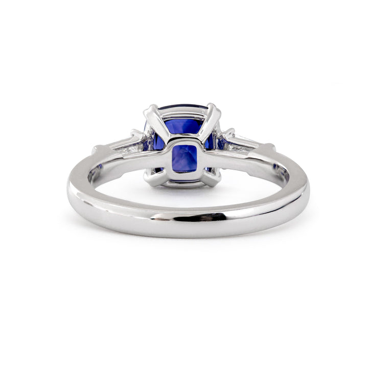 1.64CT Natural Cushion Blue Sapphire Classic Three Stone Ring - FIORESE JEWELRY