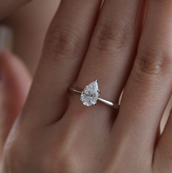 Pear-Cut Lab Diamond Solitaire Ring with Tulip Basket Cathedral Setting