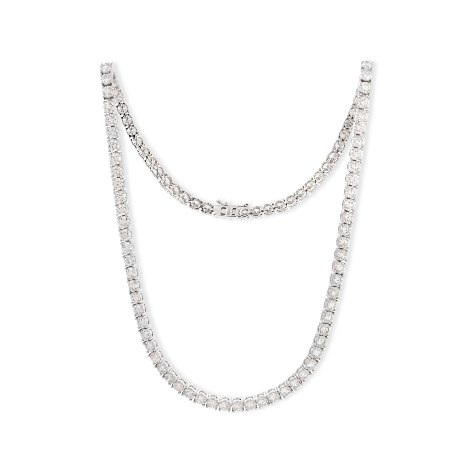 Ready to Ship Round Cut Lab Diamond Bezel Basket Tennis Necklace