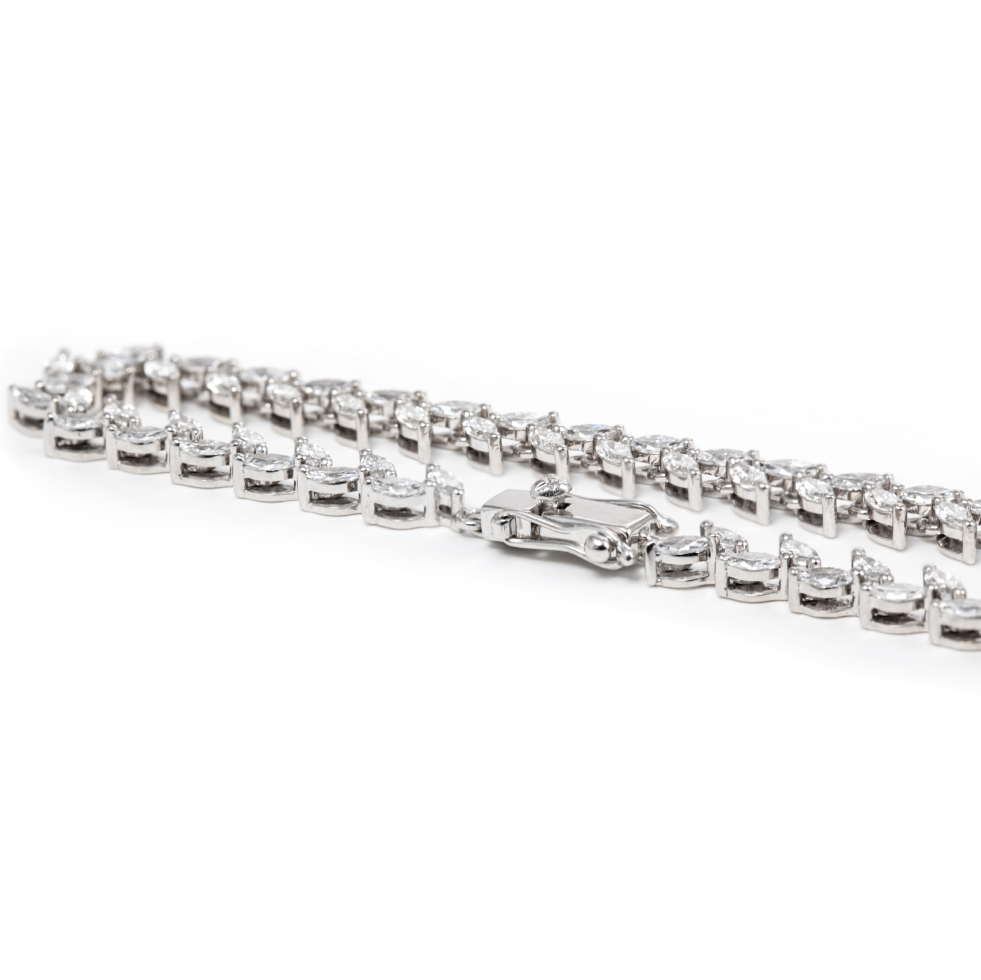 14K White Gold Marquise Cut Lab Diamond Leaf-shaped Design Tennis Bracelet