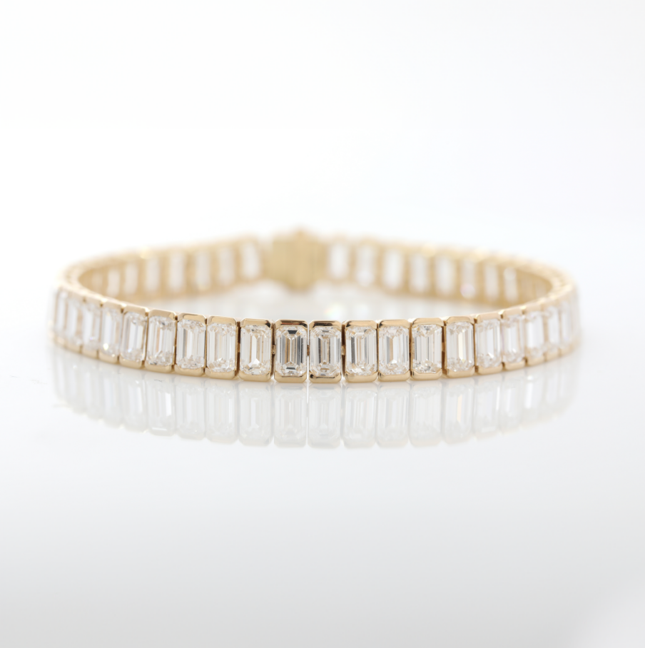 14K Yellow Gold Emerald Cut Lab Diamond Half Bezel Tennis Bracelet