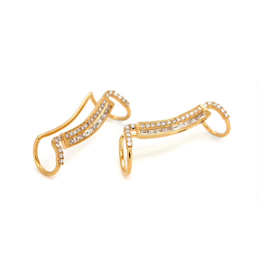 18K Yellow Gold Baguette Cut & Round Cut Lab Diamond Ear Cuffs