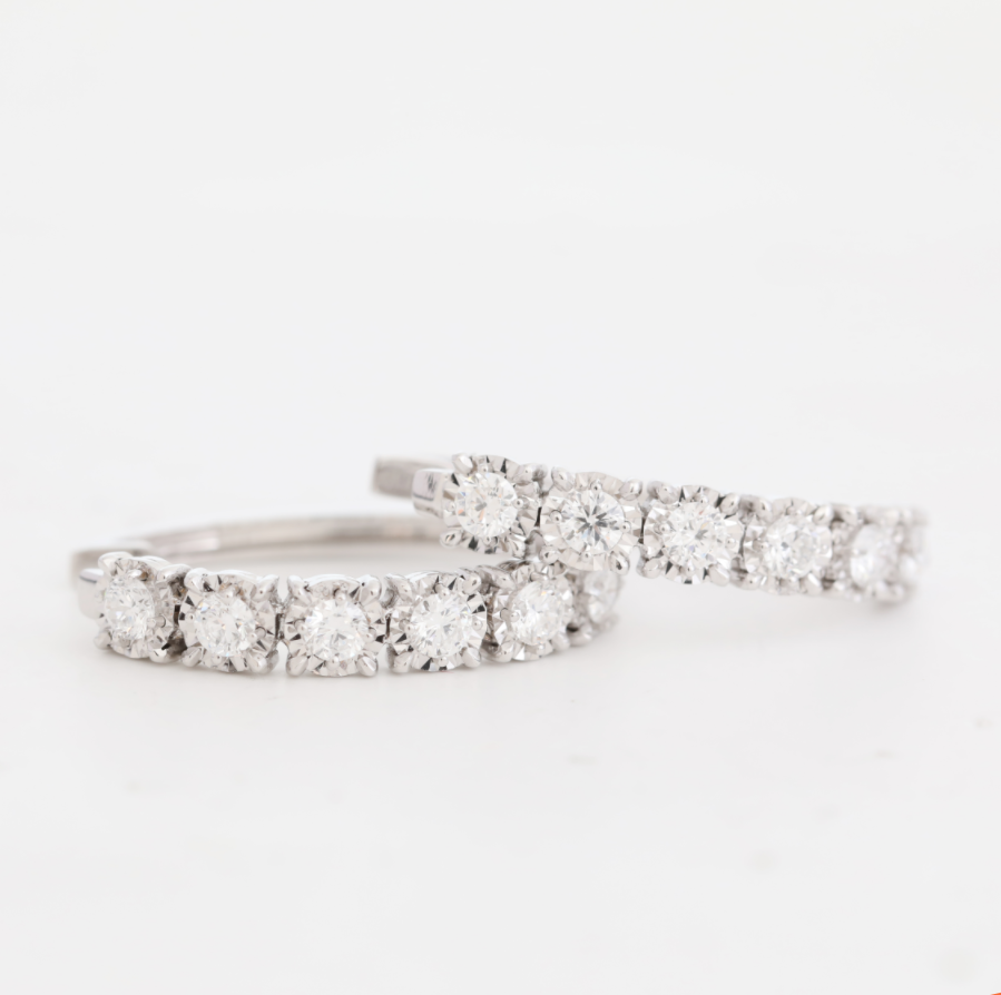 14K White Gold Round Lab Diamond Six-stone Huggie Earrings