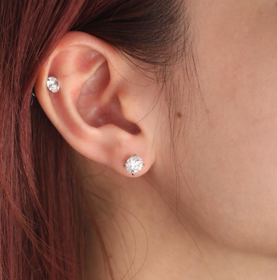 Cherished Moments 14K Gold 2 ct tw Round Cut Lab Diamond 4 Claw Prongs Basket Stud Earrings (FG Color, VS Clarity)