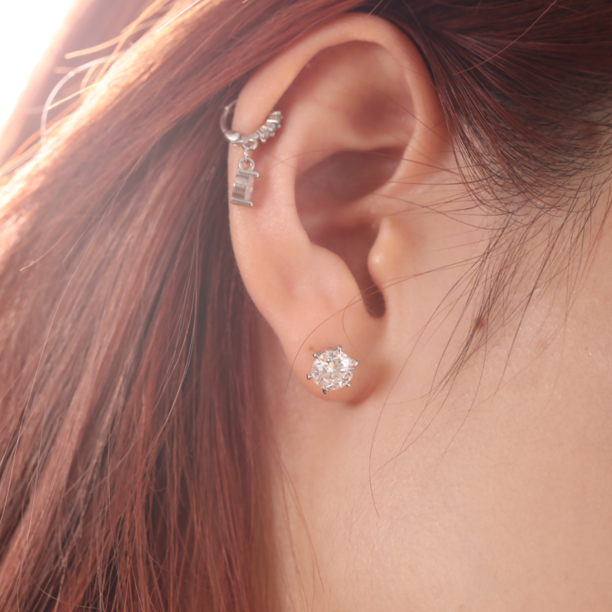 Cherished Moments 14K Gold 2 ct tw Round Cut Lab Diamond 6 Prong Martini Stud Earrings (FG Color, VS Clarity)