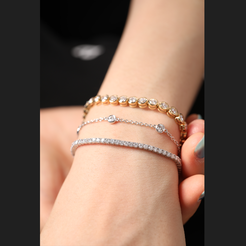 14K White Gold Round Cut Lab Diamond 4 Prong Basket Tennis Bracelet