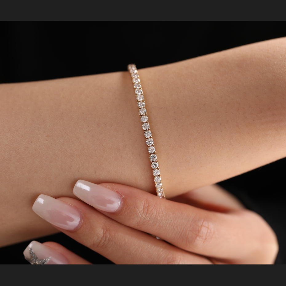14K White Gold Round Cut Lab Diamond 4 Prong Basket Tennis Bracelet
