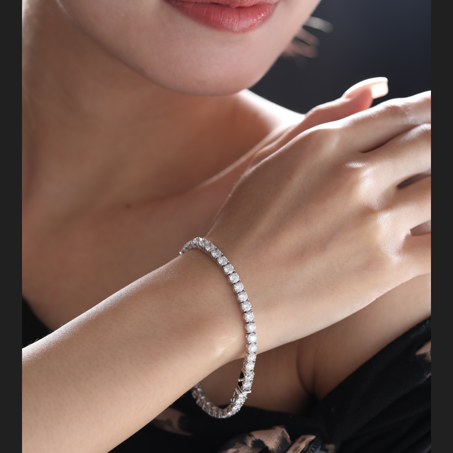 14K White Gold Round Cut Lab Diamond 4 Prong Basket Tennis Bracelet