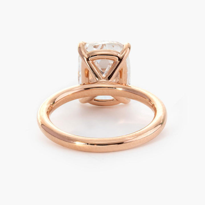18K Rose Gold 3.5ct Elongated Old Mine Cut Lab Diamond Solitaire Ring - FIORESE JEWELRY