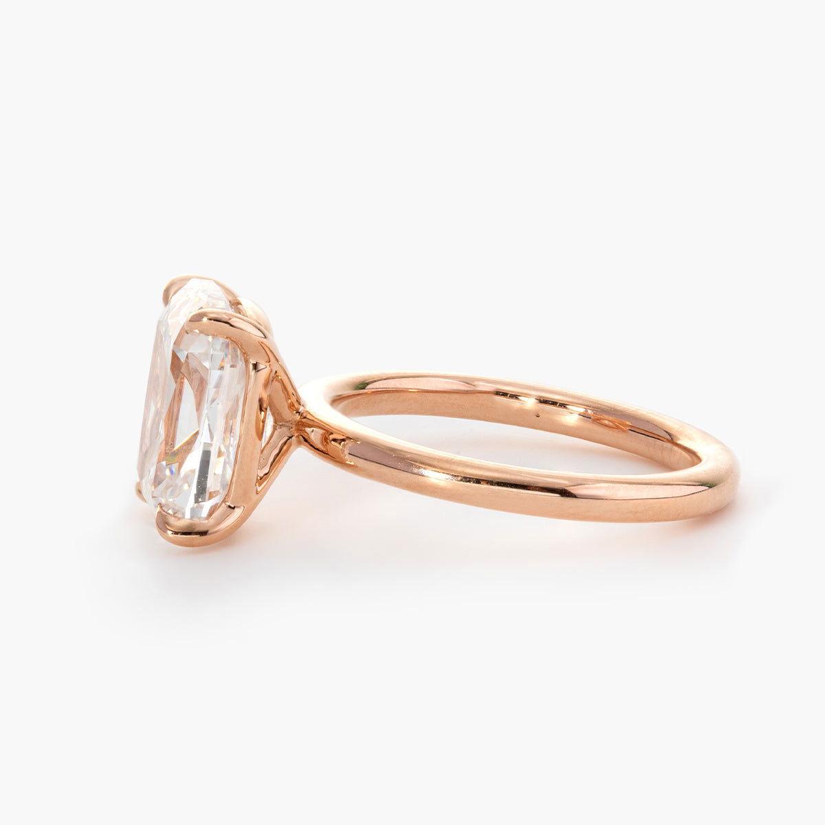 Elongated Old Mine-Cut Lab Diamond 4-Claw Prong Martini Basket Solitaire Ring