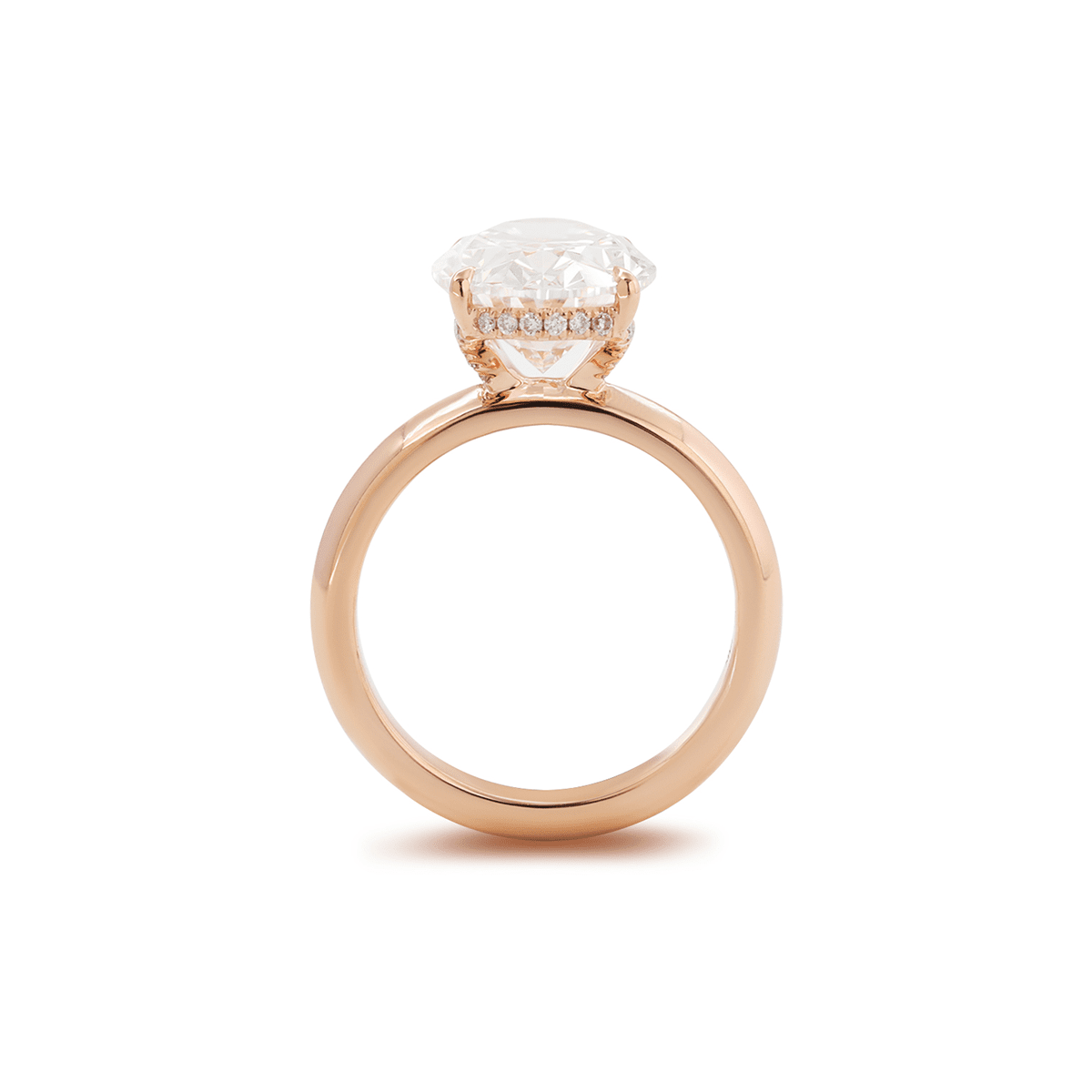 18K Rose Gold 4ct Oval Cut Lab Diamond 4 Claw Prong Hidden-halo Engagement Ring in Knife Edge Band Design