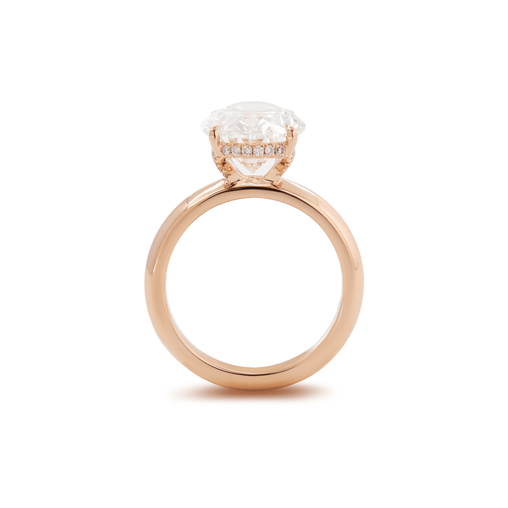 18K Rose Gold 4ct Oval Cut Lab Diamond 4 Claw Prong Hidden - halo Engagement Ring in Knife Edge Band Design - FIORESE JEWELRY