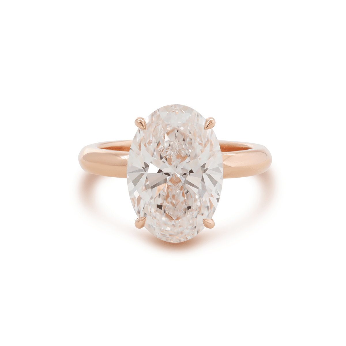 18K Rose Gold 4ct Oval Cut Lab Diamond 4 Claw Prong Hidden - halo Engagement Ring in Knife Edge Band Design - FIORESE JEWELRY