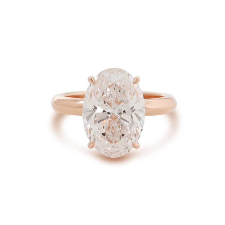 18K Rose Gold 4ct Oval Cut Lab Diamond 4 Claw Prong Hidden - halo Engagement Ring in Knife Edge Band Design - FIORESE JEWELRY