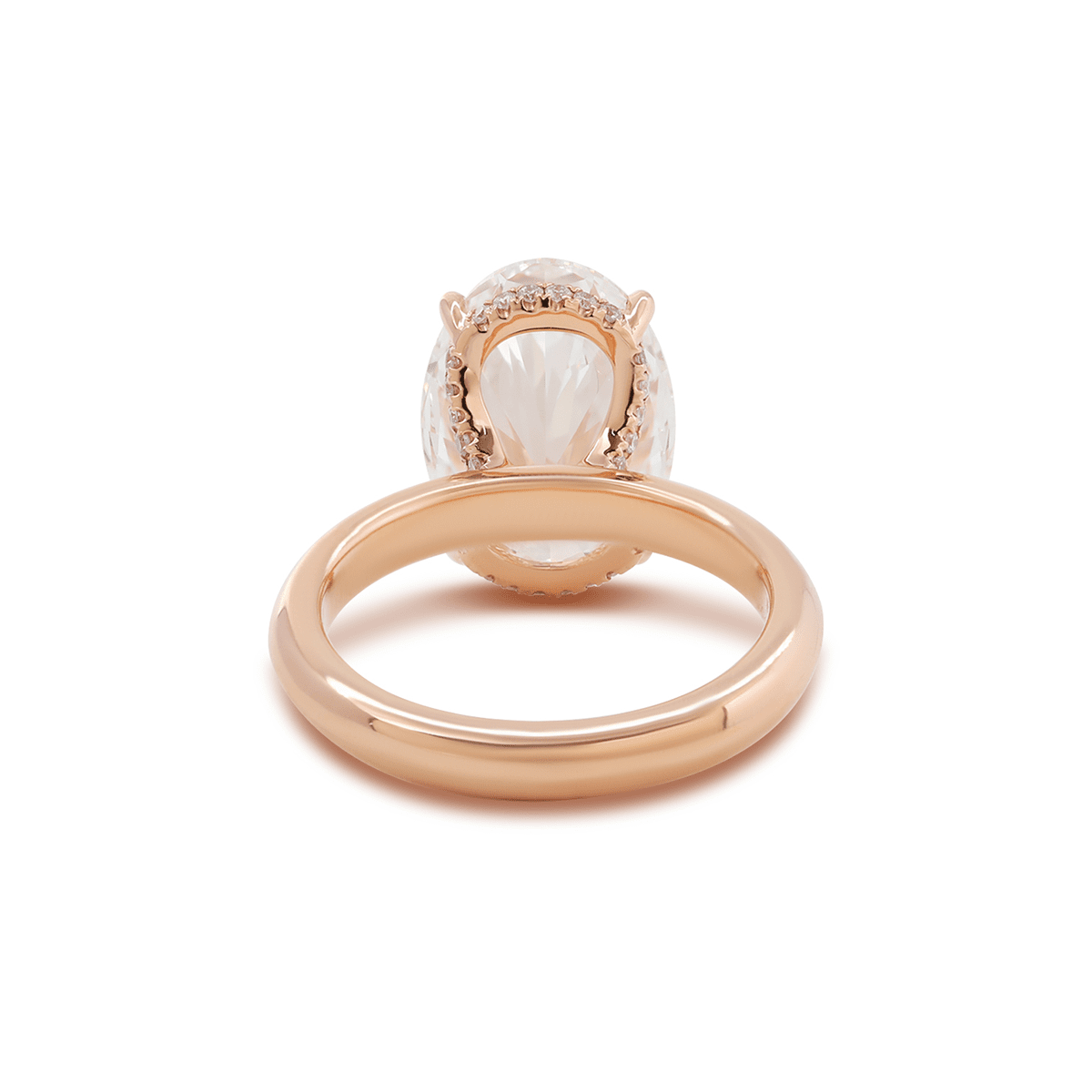 18K Rose Gold 4ct Oval Cut Lab Diamond 4 Claw Prong Hidden-halo Engagement Ring in Knife Edge Band Design