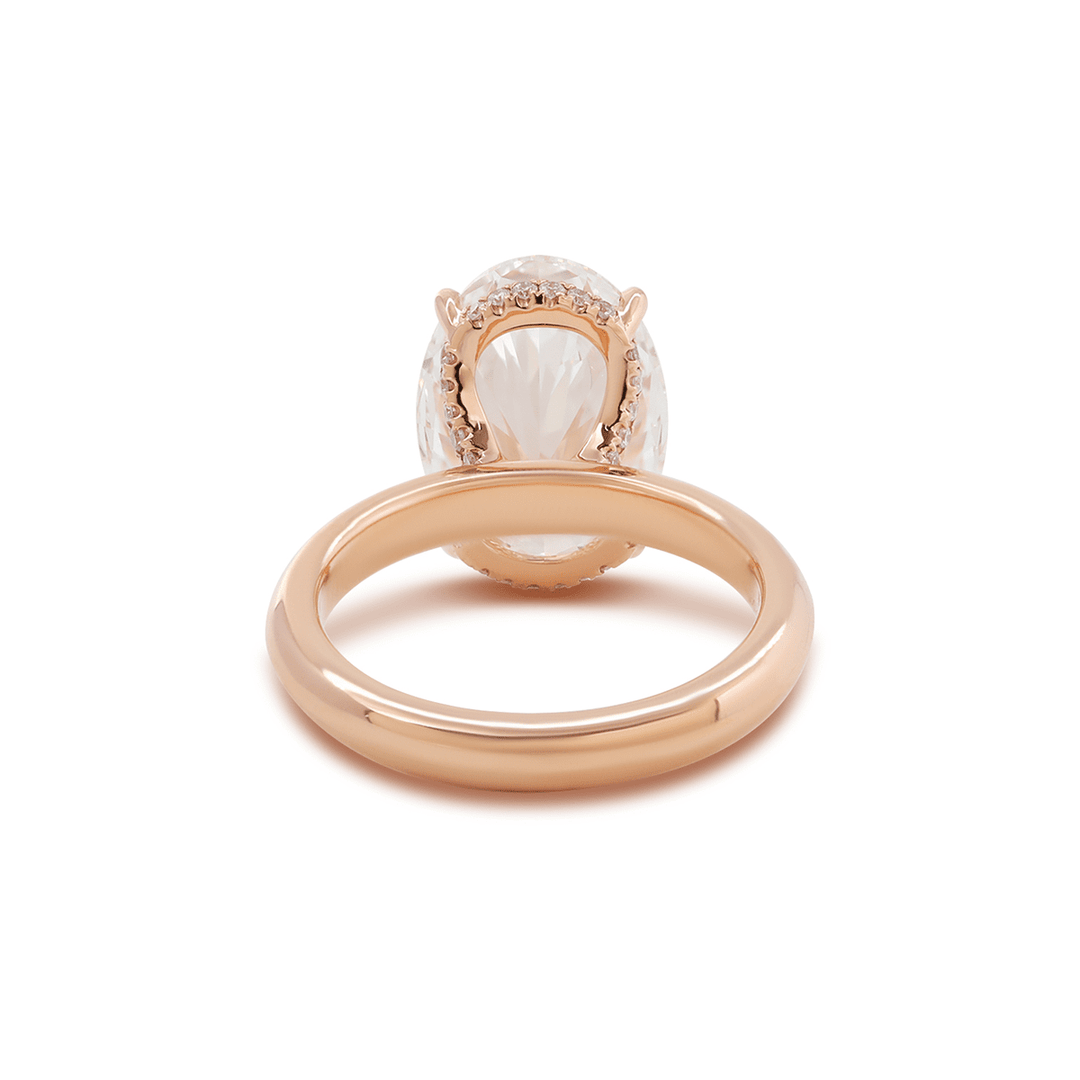 18K Rose Gold 4ct Oval Cut Lab Diamond 4 Claw Prong Hidden - halo Engagement Ring in Knife Edge Band Design - FIORESE JEWELRY